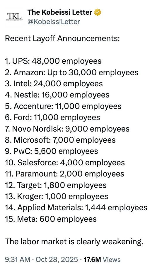 Liste des annonces de licenciements massifs de grandes entreprises, totalisant de nombreux milliers d'employés, avec UPS en tête à 48 000