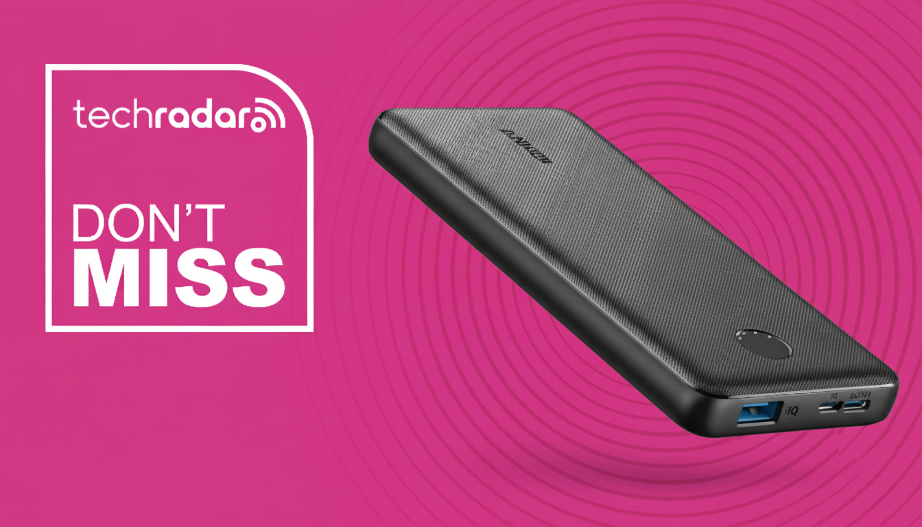 Chargeur portable Anker PowerCore 10K sur fond rose