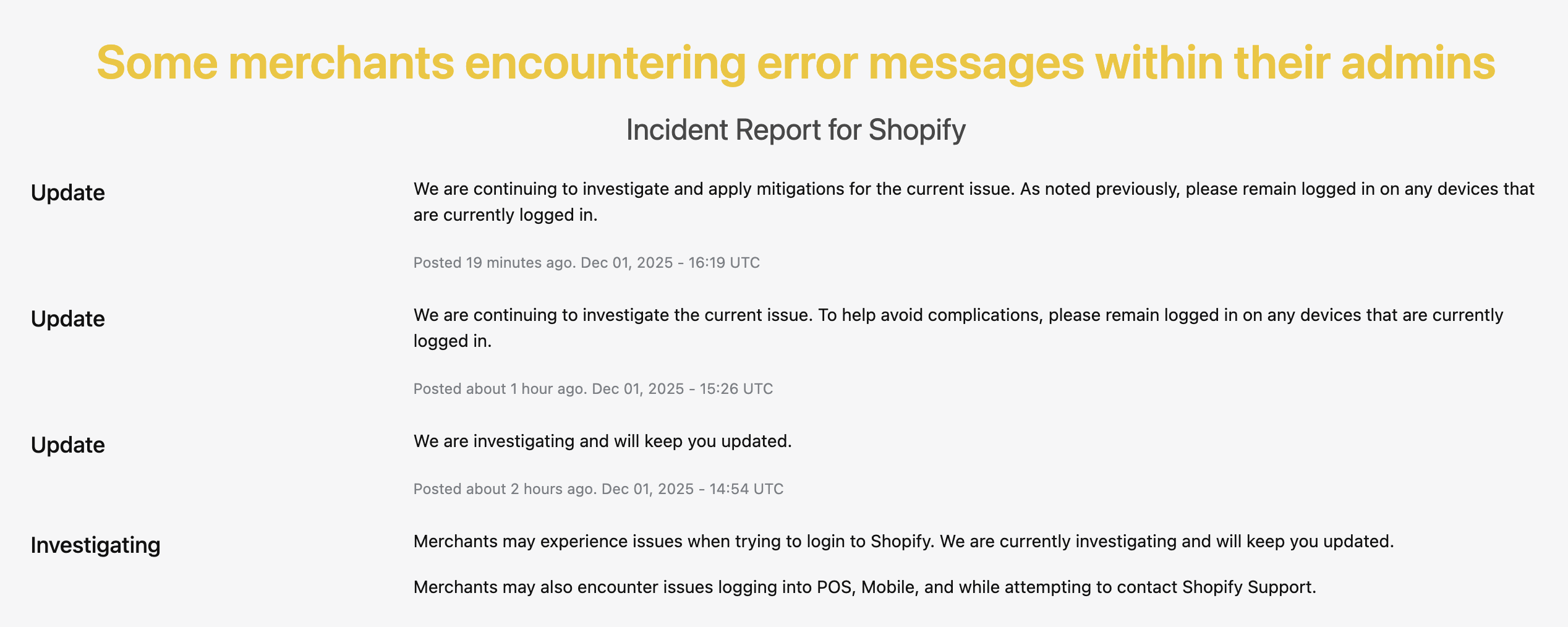 Rapport de panne Shopify