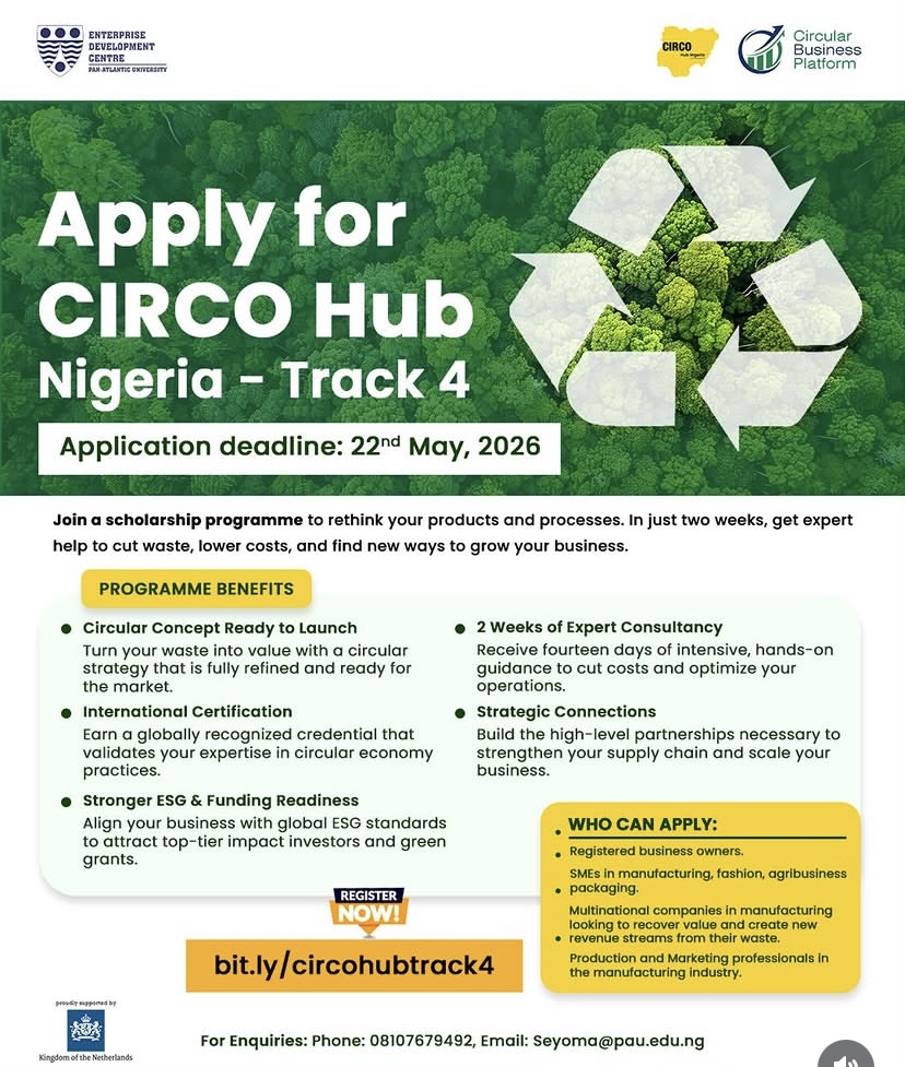 Appel à candidatures : Rejoignez le CIRCO Hub Nigeria pour un programme de 2 semaines sur les affaires circulaires !